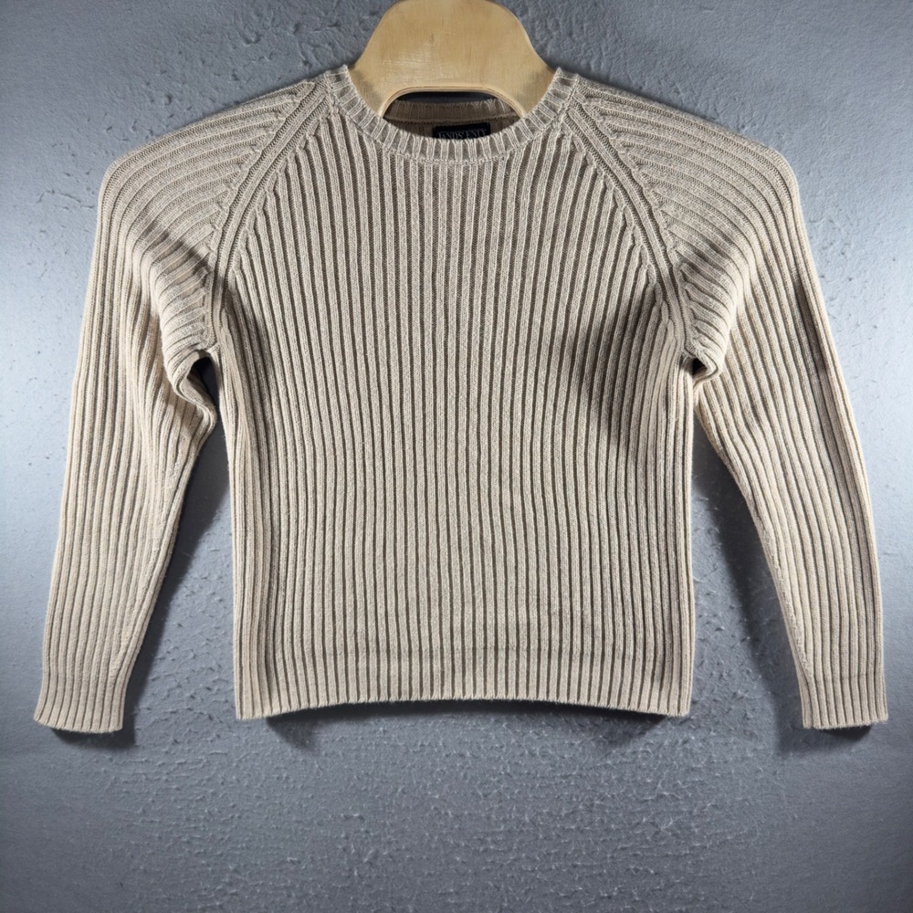 3278 | Vintage 90s Lands' End Ribbed Cotton Sweater Beige USA Made Women S